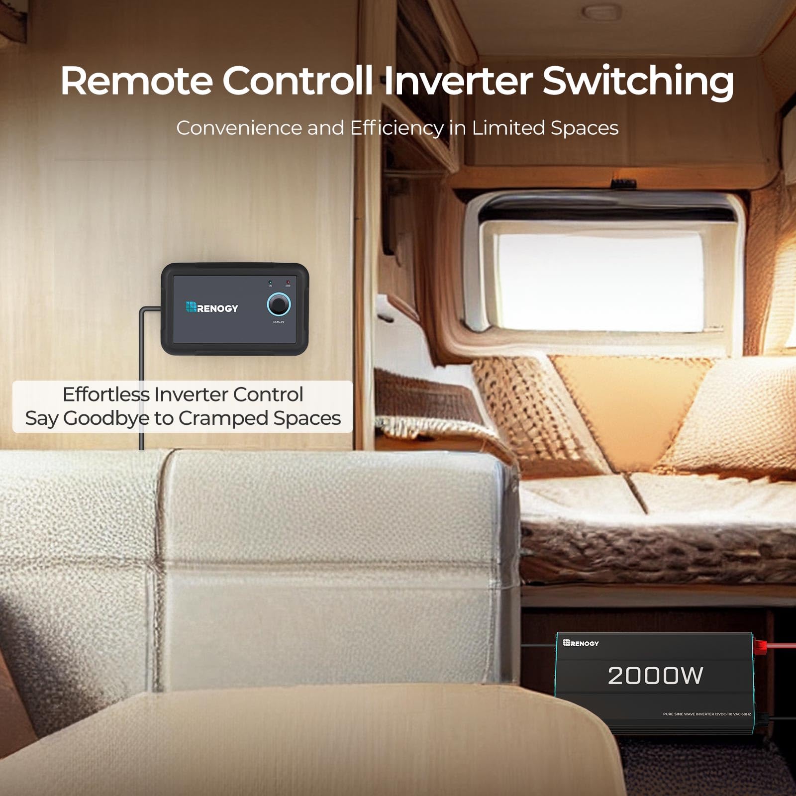 Renogy P2 durable metal housing protects the inverter in rugged environments.