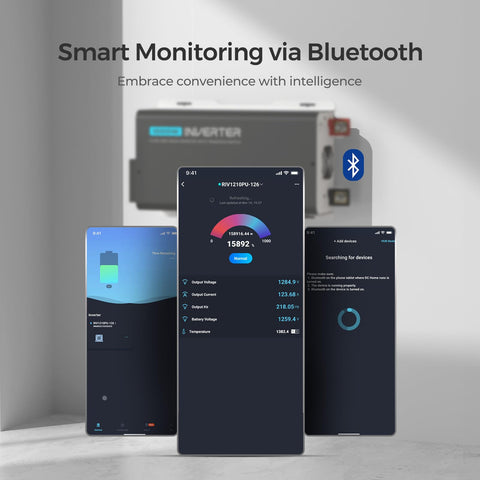 Renogy PUH Bluetooth app control displaying real-time monitoring
