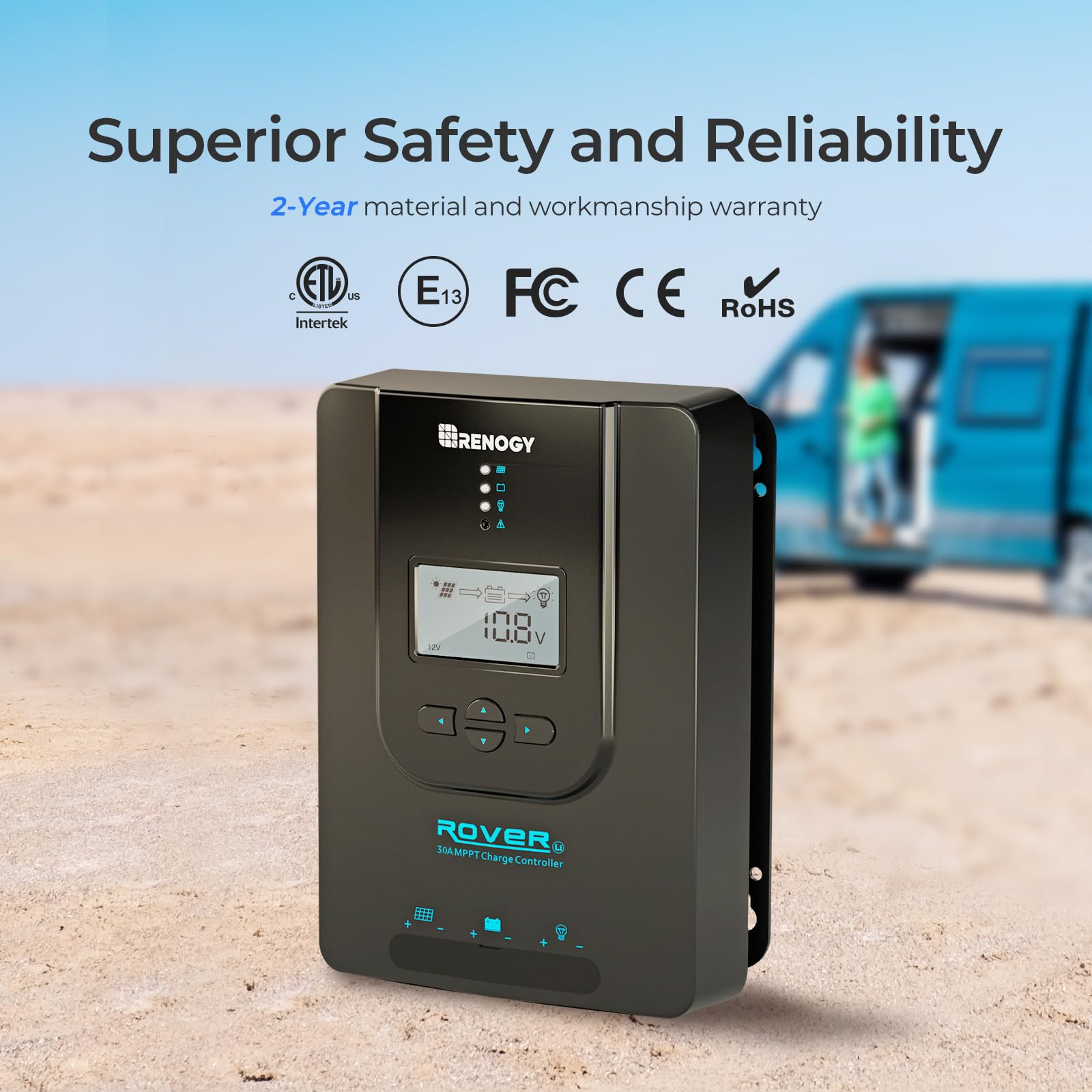 Renogy Rover 30A LCD logging provides 365-day performance data at a glance
