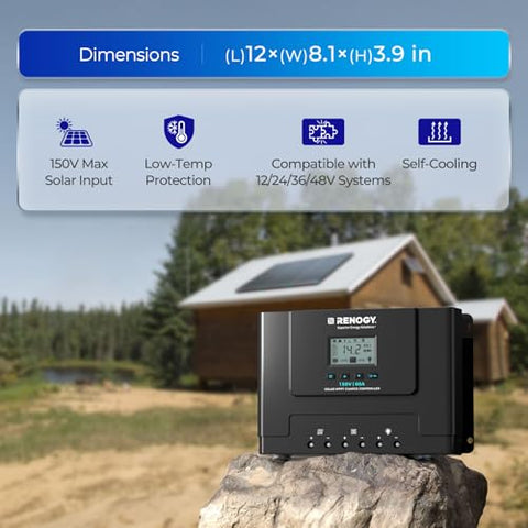 Renogy Rover Lite 60A 150V solar input enables fewer cables for large panel arrays