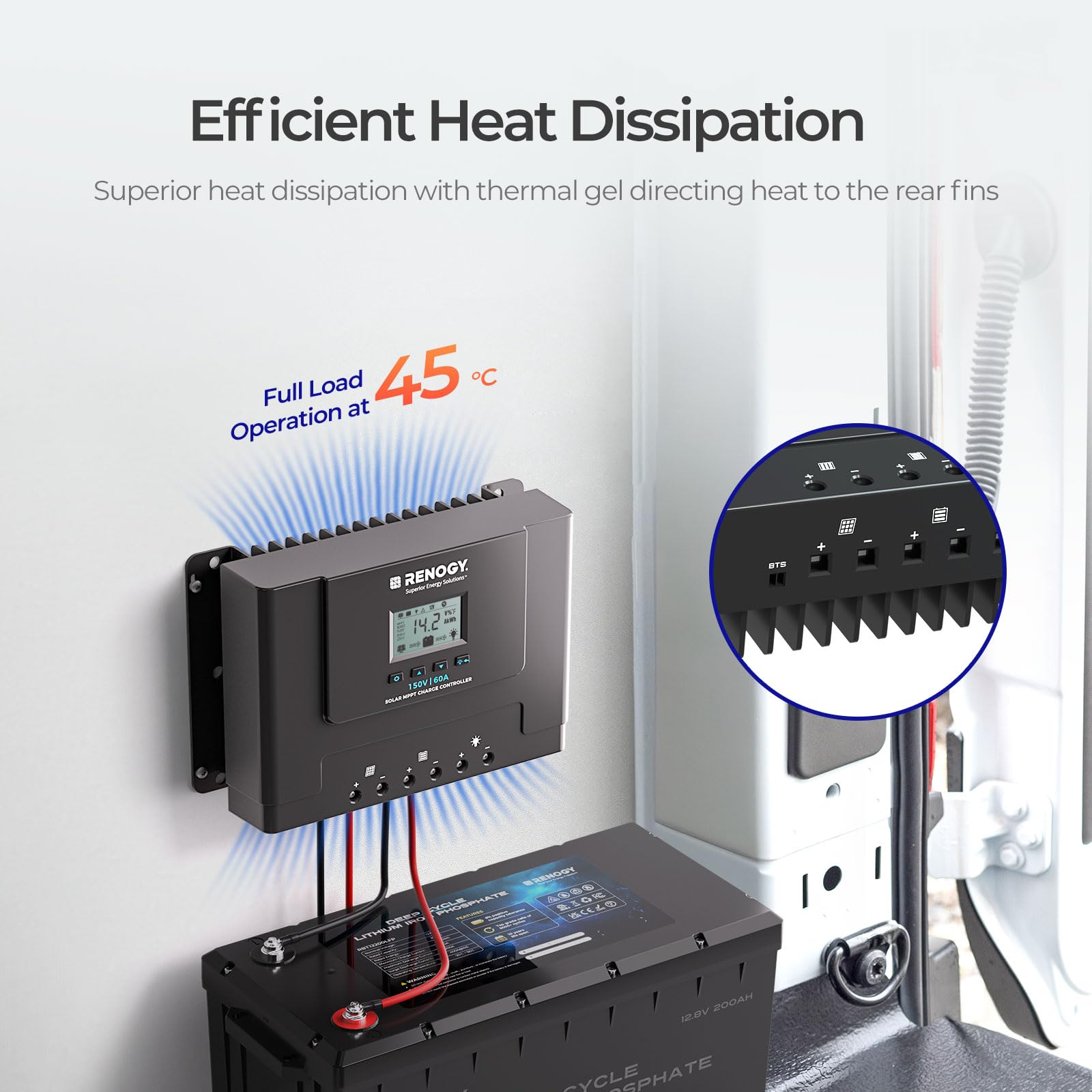 Renogy Rover Lite 60A self cooling design maintains performance in heat