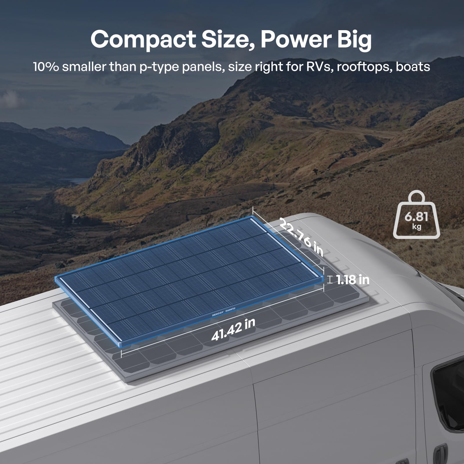 Renogy ShadowFlux 120W panel compact-dimensions save space in tight setups.