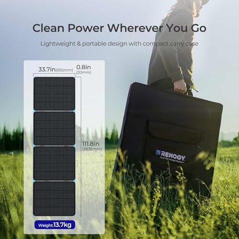 Renogy solar panel suitcase with sturdy kickstands deployed for stable outdoor use.