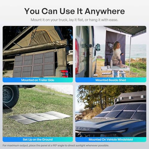 Renogy solar blanket installed across SUV windshield for shade and charging