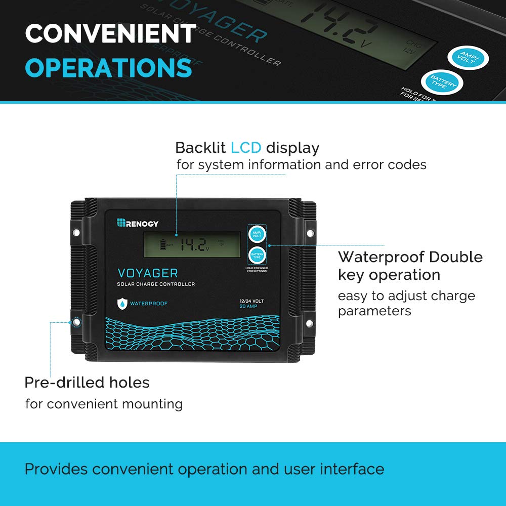 Renogy Voyager 20A battery-type activation supports lithium and other chemistries.