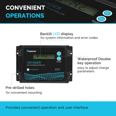 Renogy Voyager 20A battery-type activation supports lithium and other chemistries.