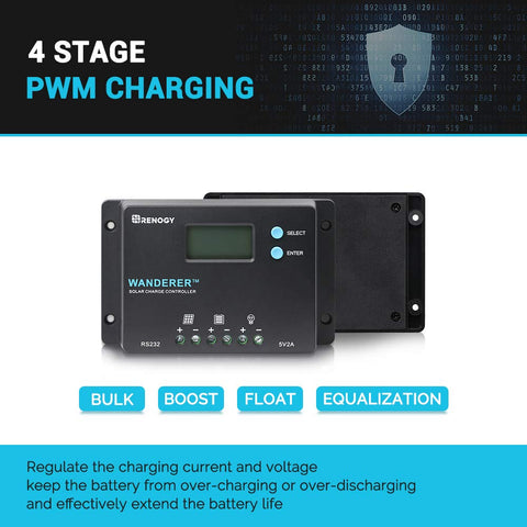 Renogy Wanderer 10A battery-type support enables versatile charging across chemistries.