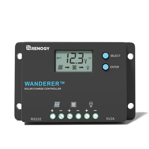 Renogy Wanderer 10A controller front view for RV installation