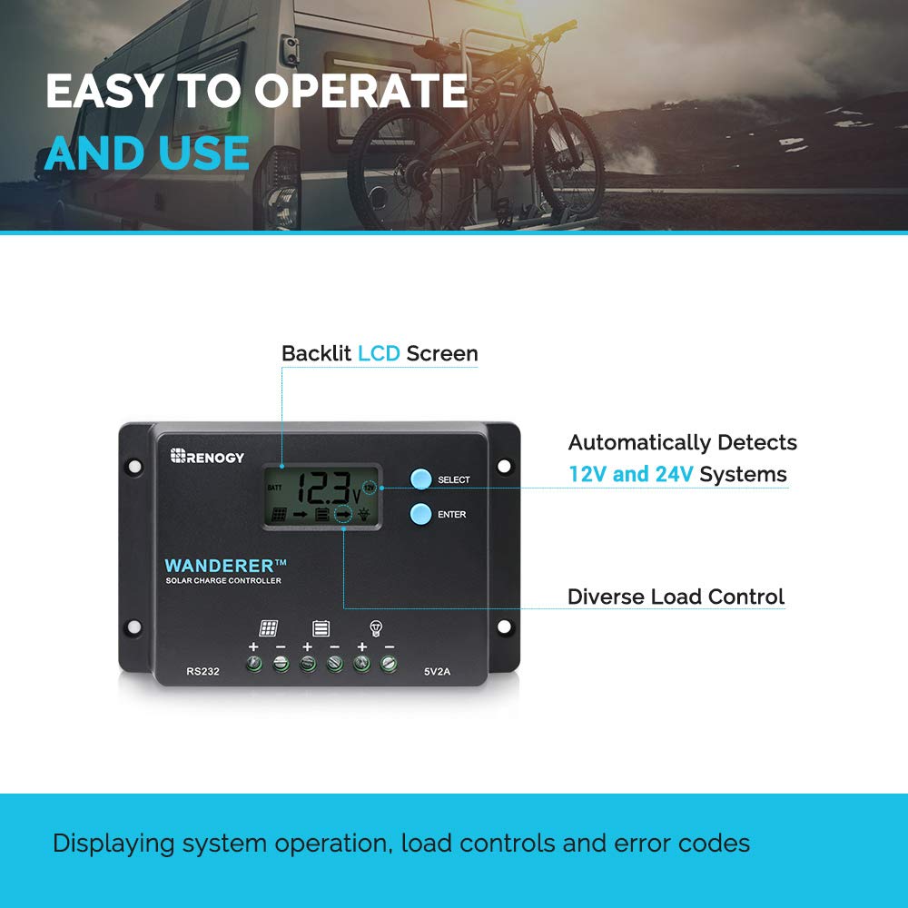 Renogy Wanderer 10A load-control helps manage DC devices efficiently.