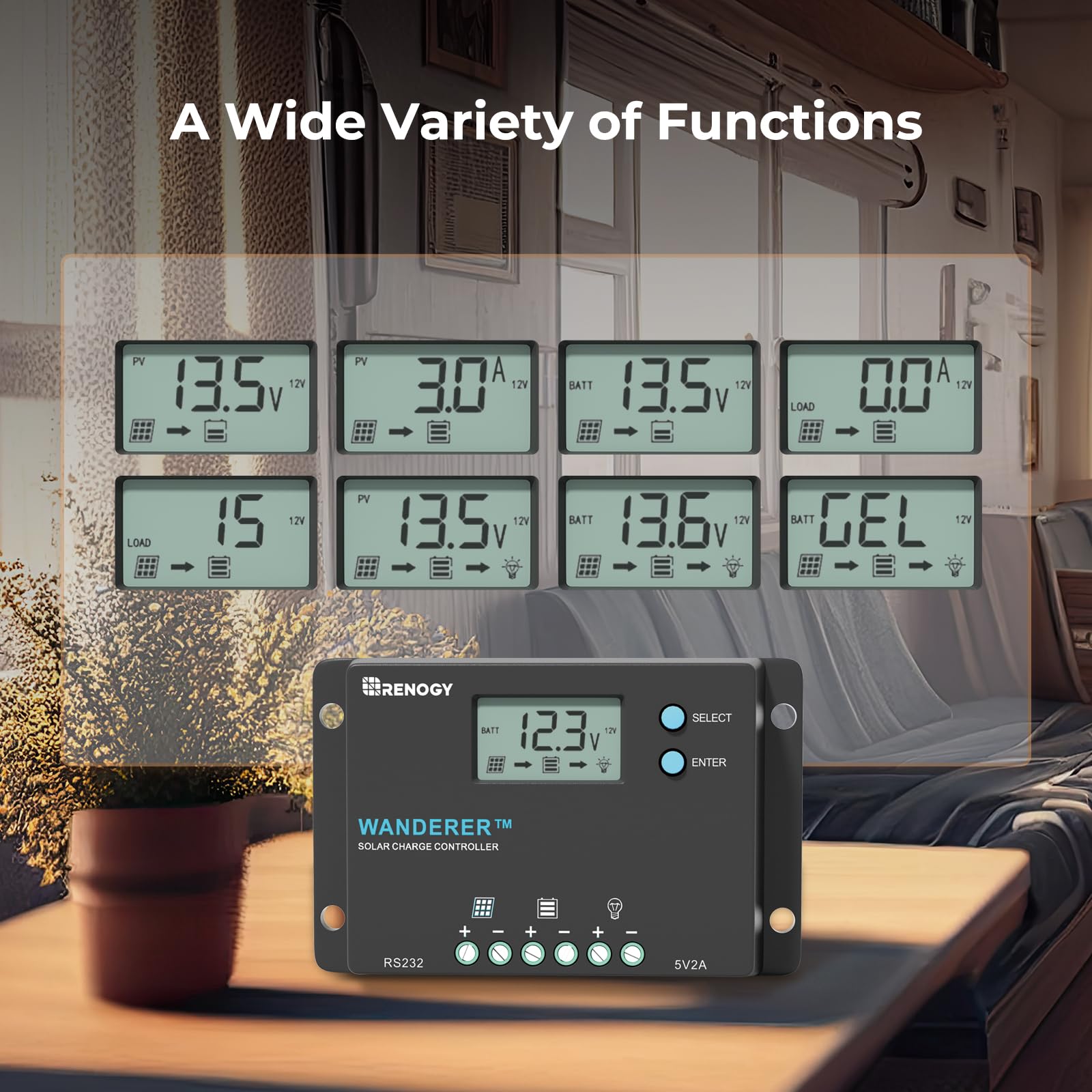 Renogy Wanderer 10A load-management interface showing modes