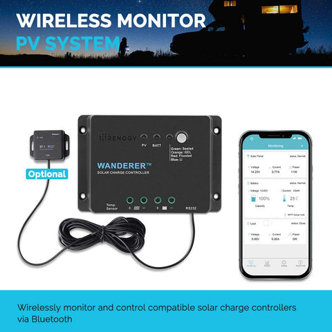 Renogy Wanderer Li 30A supports LiFePO4, AGM, gel, flooded batteries.