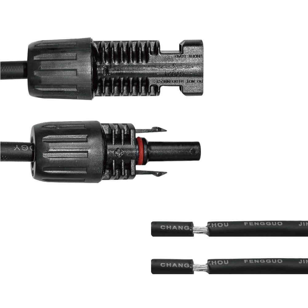 Weatherproof Renogy solar wire with UV-resistant black jacket for outdoor rooftop use.