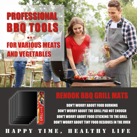 Renook grill mat reusable and dishwasher-safe for easy cleanup after grilling