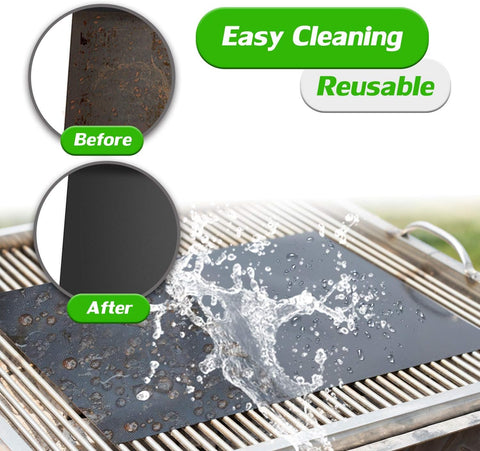 Renook grill mats dishwasher-safe feature demonstrated beside clean kitchen setup.