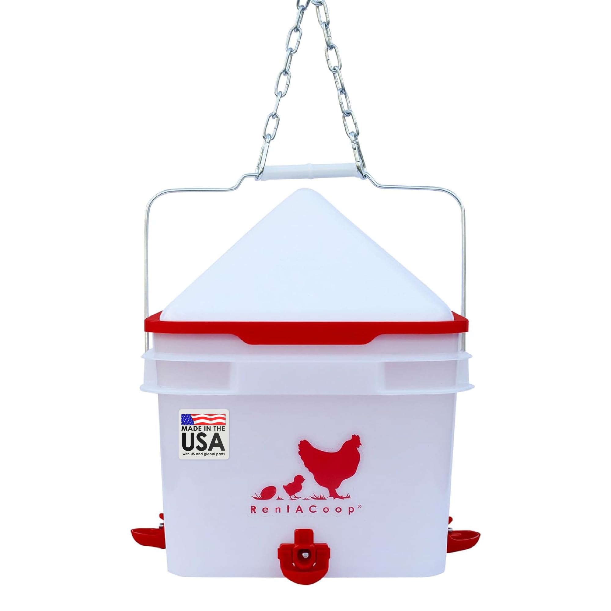 RentACoop 2 gallon waterer center placement enables even flock access