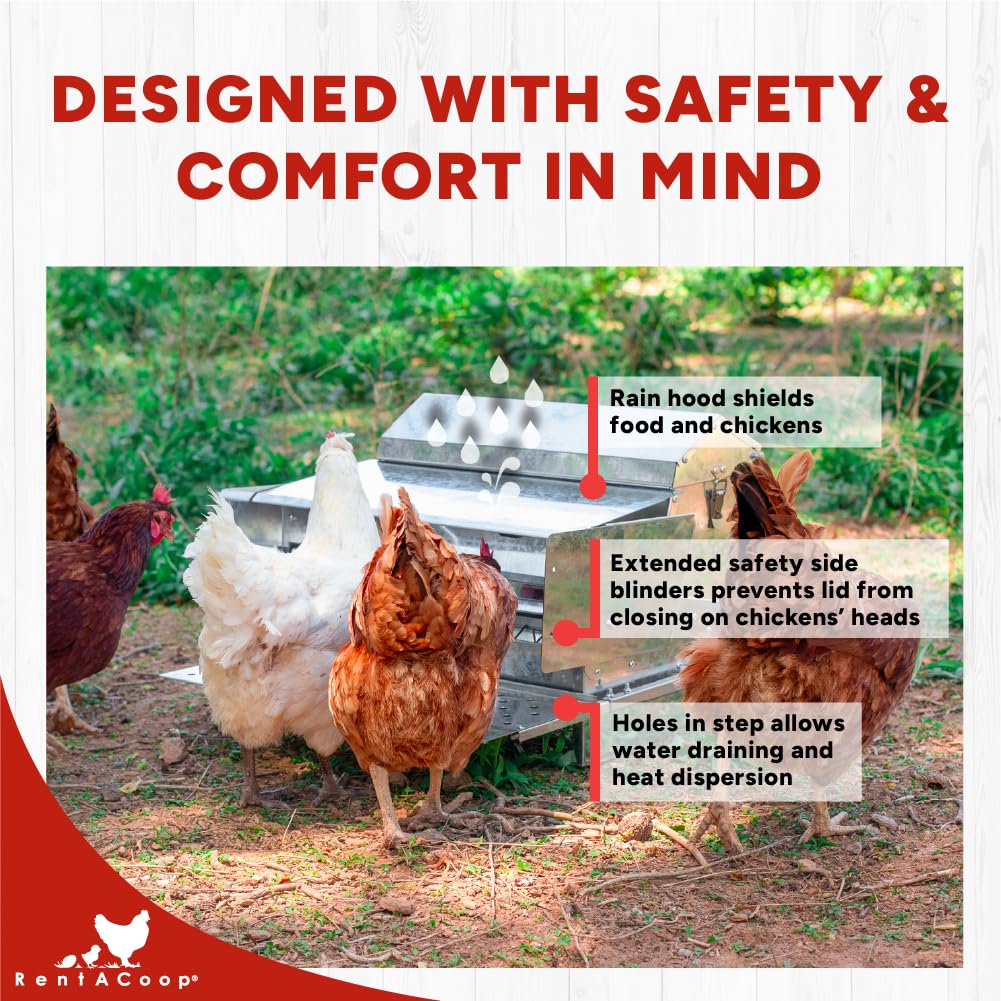 25lb capacity label on RentACoop poultry feeder