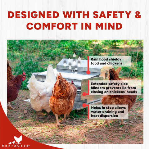 25lb capacity label on RentACoop poultry feeder