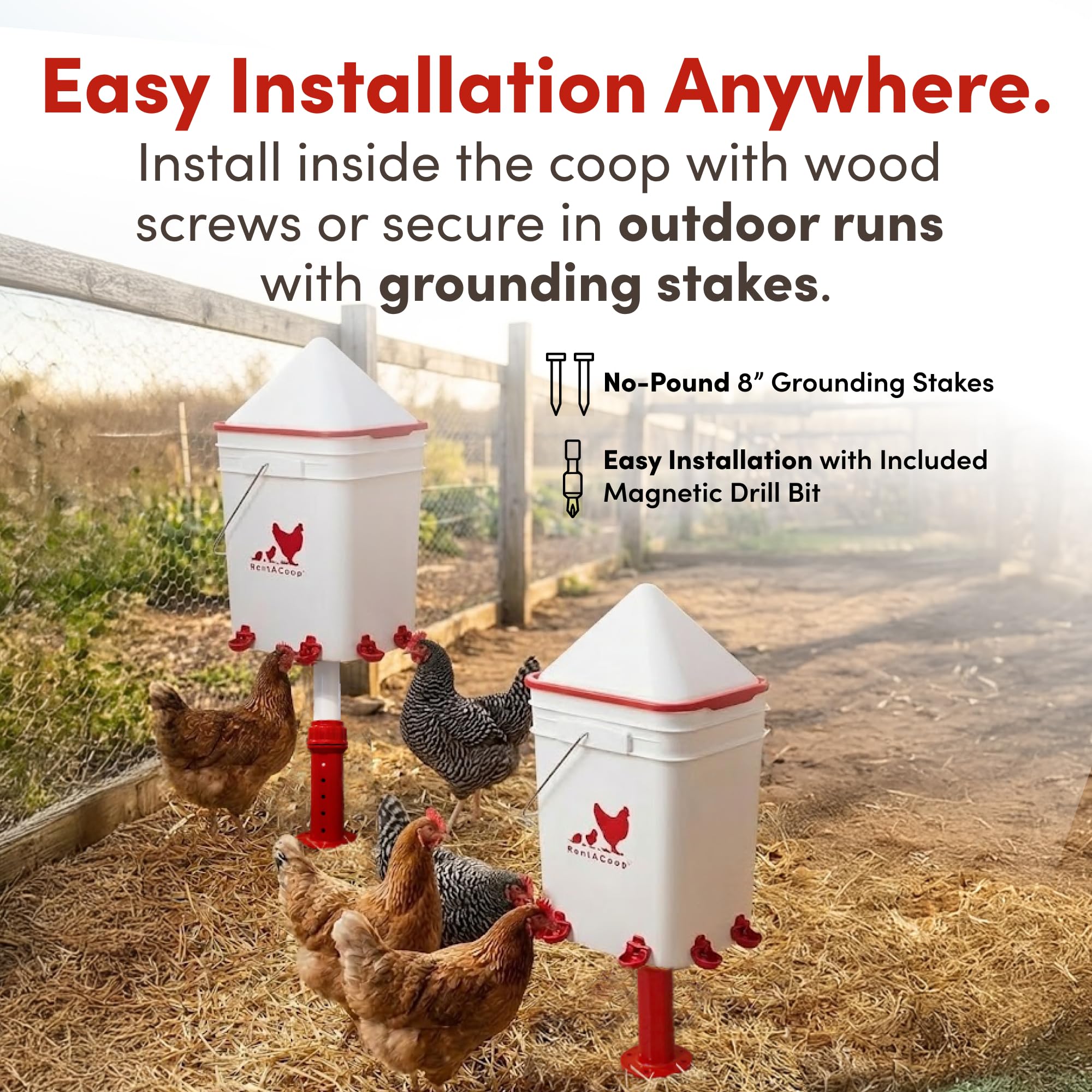 RentACoop adjustable stand supports indoor or outdoor installation on any surface.