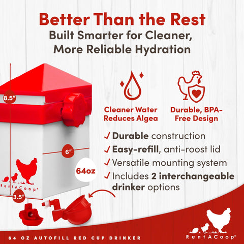 RentACoop auto-fill cup with removable insert shows a nearly full water level.