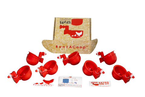 RentACoop auto-fill cups with inserts enable continuous hydration for poultry