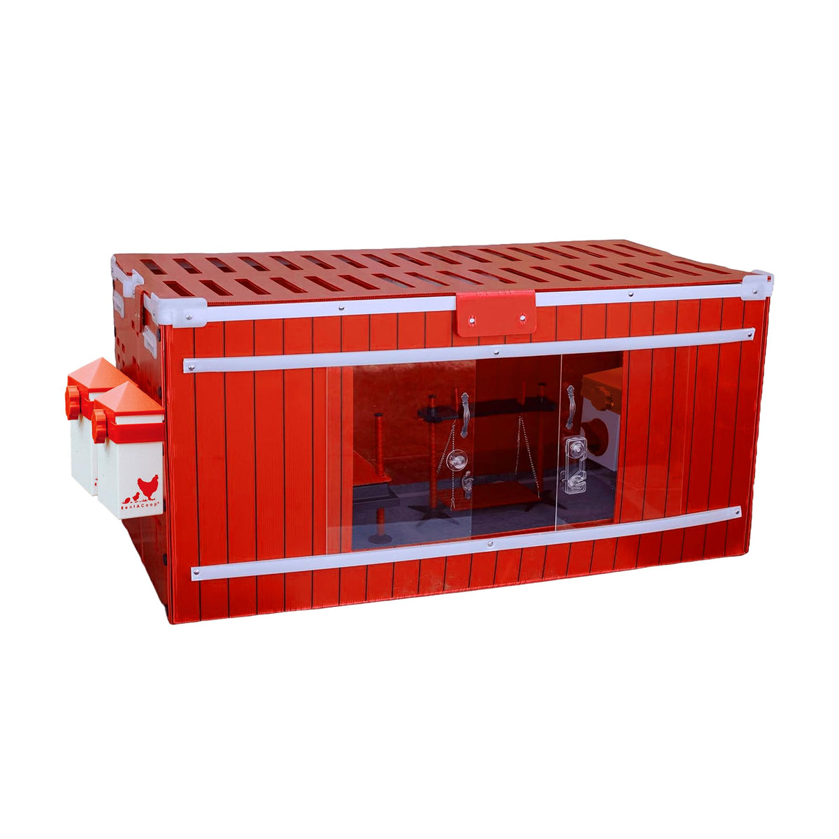 RentACoop Big Red Barn Brooder front view shows compact, durable design for small spaces.