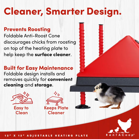RentACoop in-use brooder showcases radiant heat and the foldable cone.