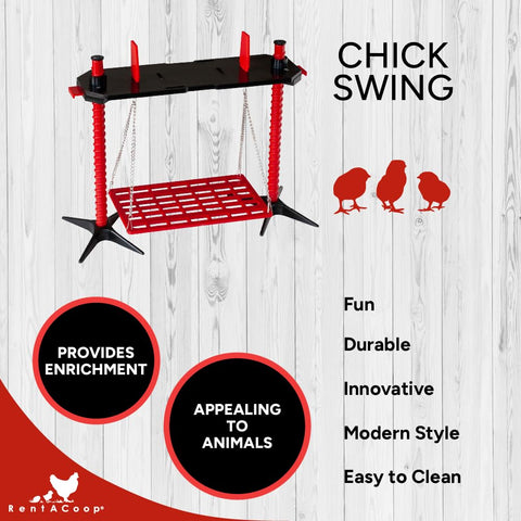 RentACoop chick swing grid surface helps tiny toes grip securely.
