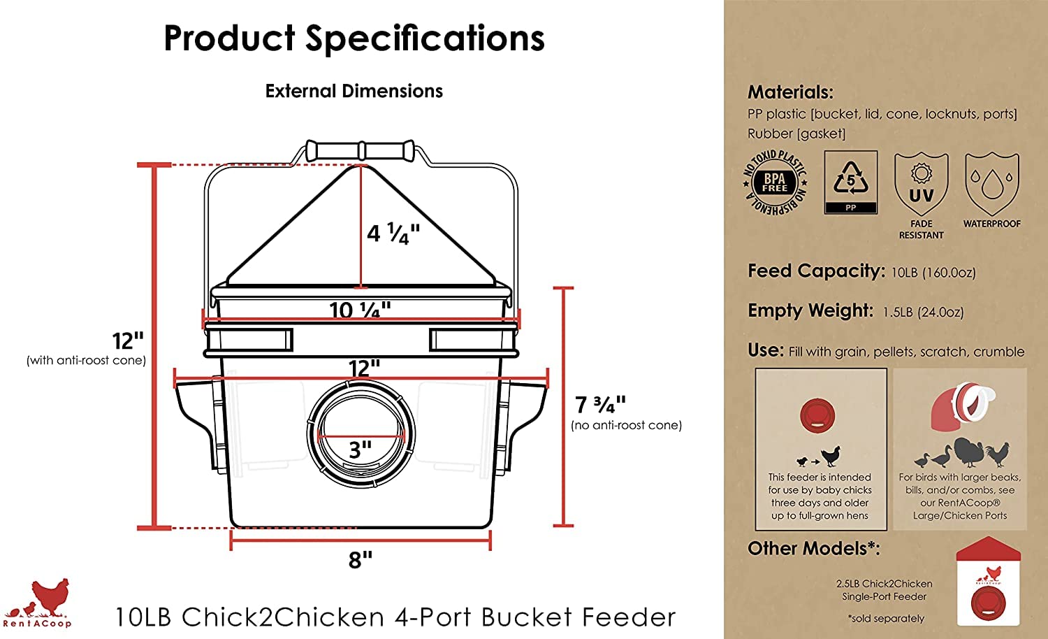 RentACoop Chick2Chicken dirt-blocking design helps keep feed clean and ground-free