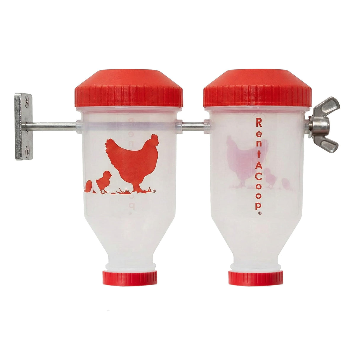 RentACoop chicken treat dispenser overview showing a complete enrichment toy for coops