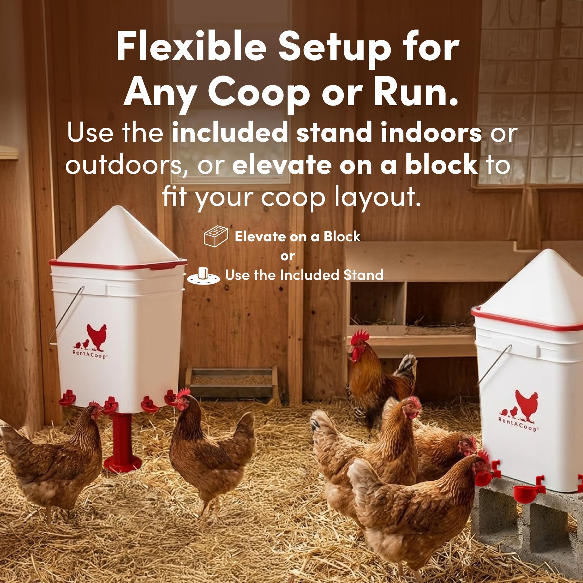 RentACoop horizontal nipples offer clean, spill-free hydration during busy days.