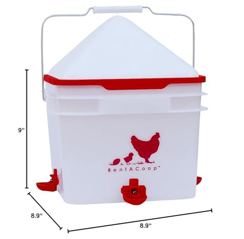 RentACoop waterer designed for hanging or center placement in coops