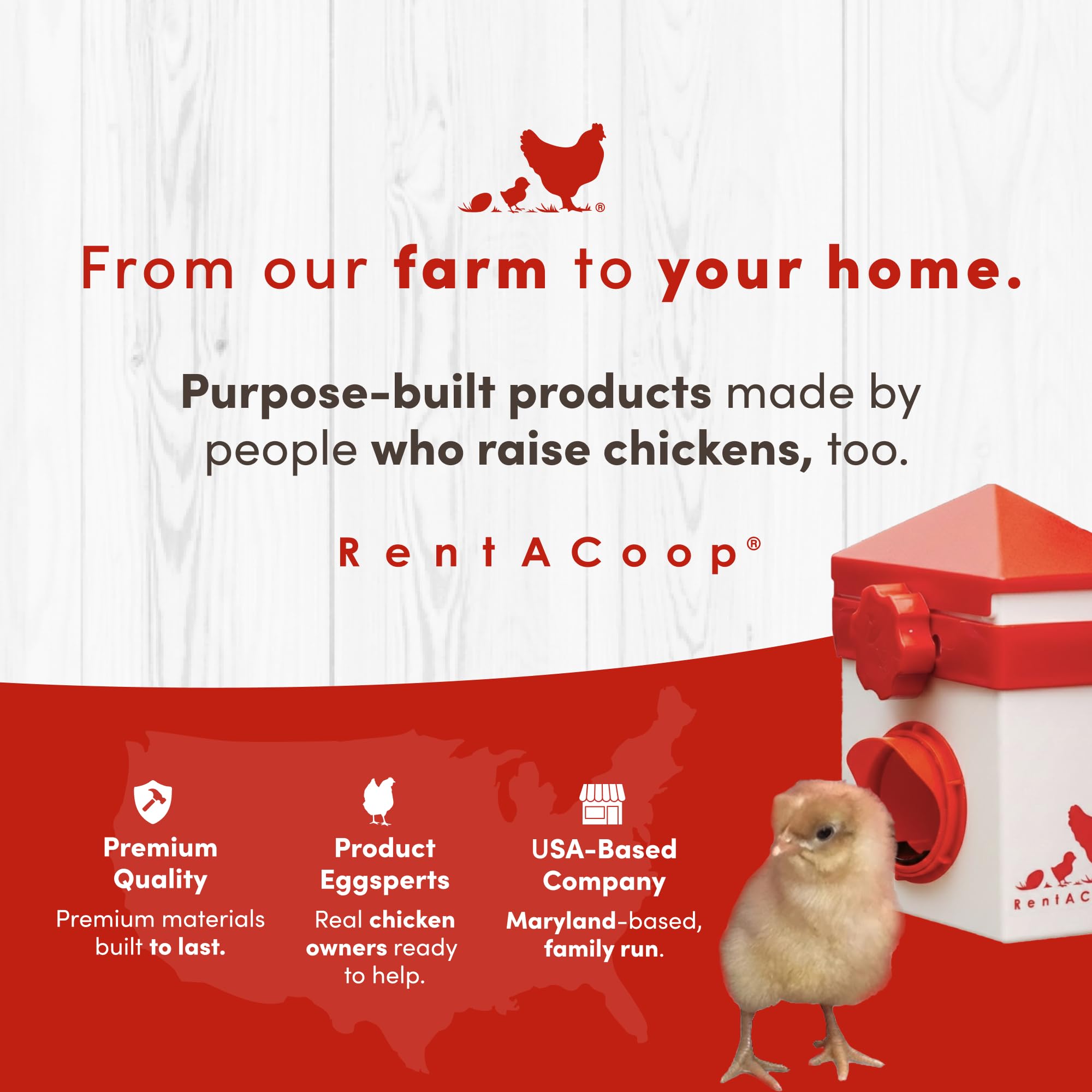 RentACoop LED light with adjustable settings supports gentle chick exploration.