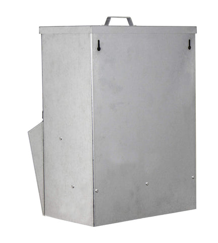 RentACoop poultry feeder outdoors shown for flexible placement near the coop.