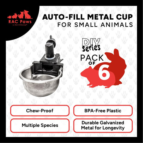 RAC Paws cups installed on a bucket demonstrate gravity-fed water delivery.