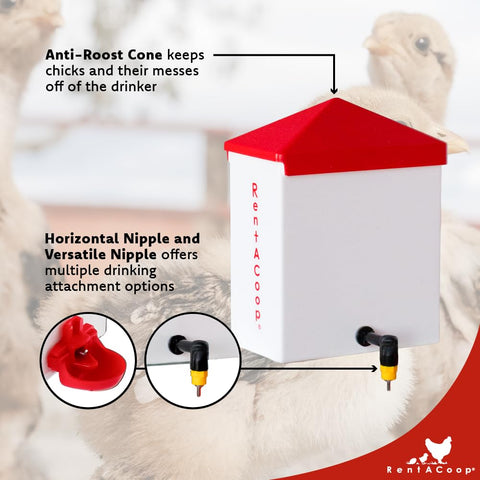 Sliding lid enables top-refill convenience for quick coop maintenance.