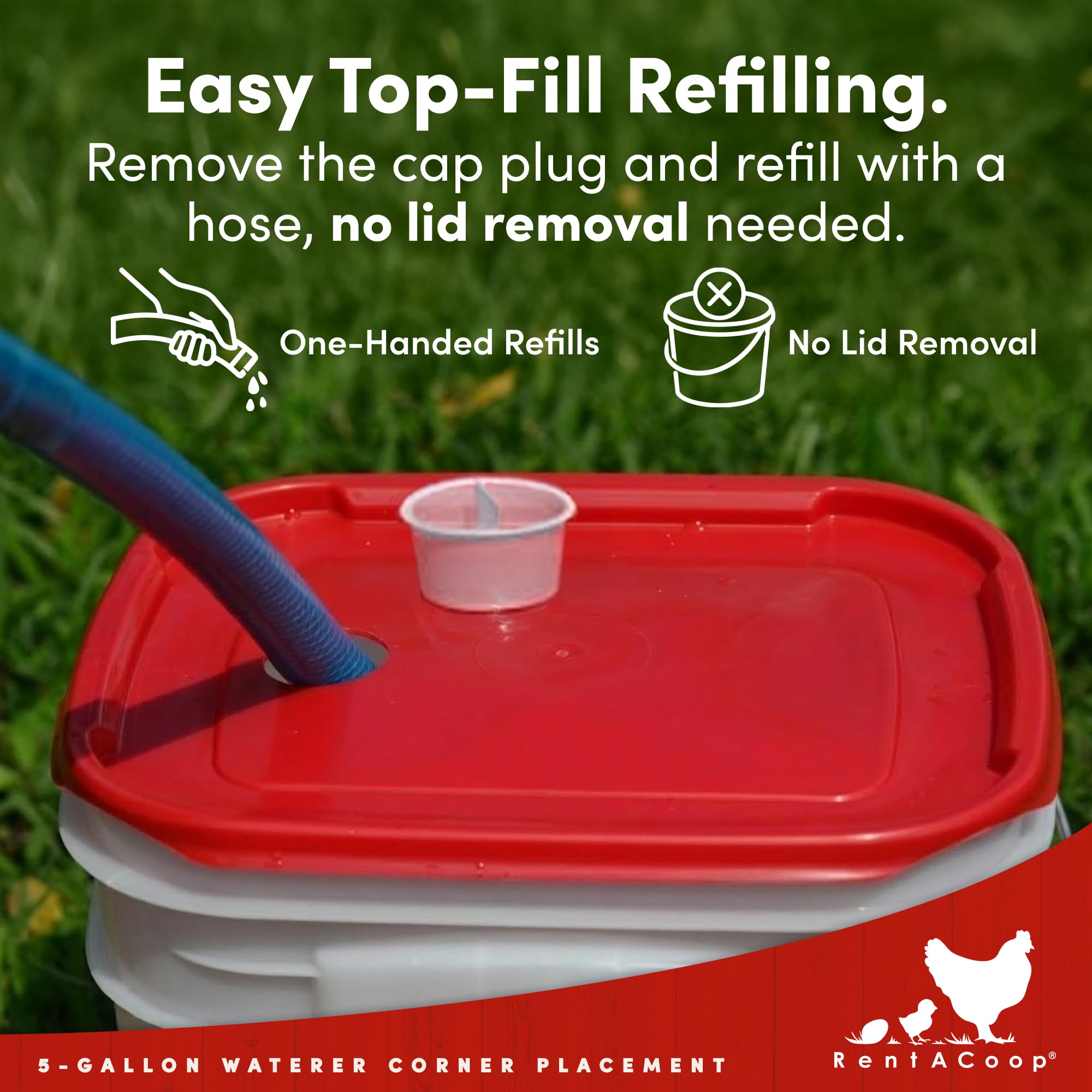 RentACoop top-fill design makes refilling quick without removing the lid.