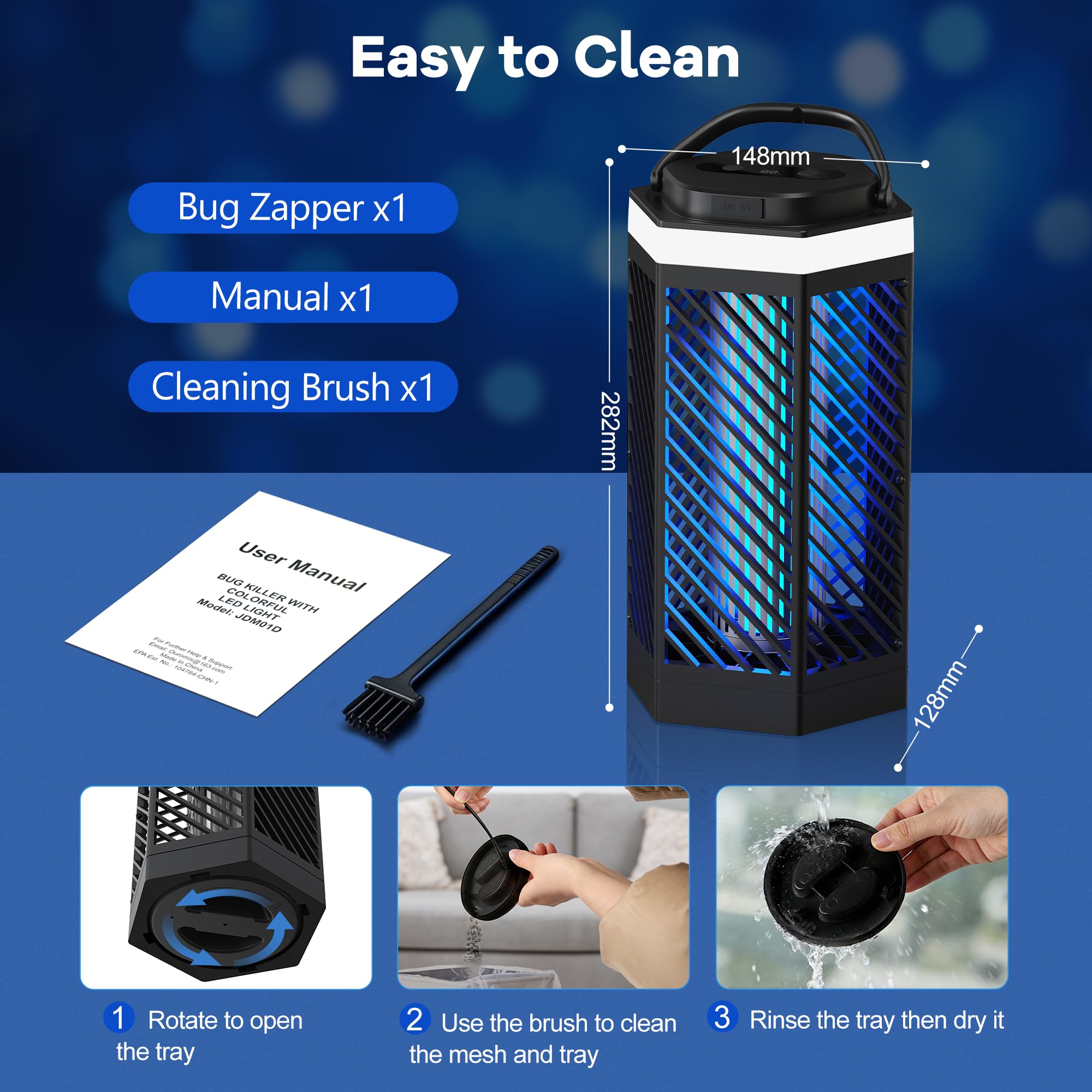 REOGLE Bug Zapper removable tray makes cleaning quick and easy.