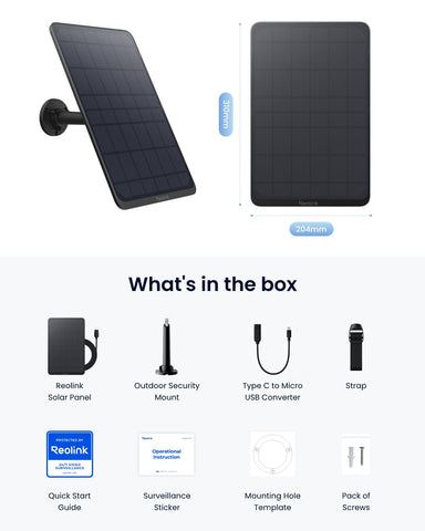 REOLINK solar panel compatible with TrackMix and Argus models for easy setup.