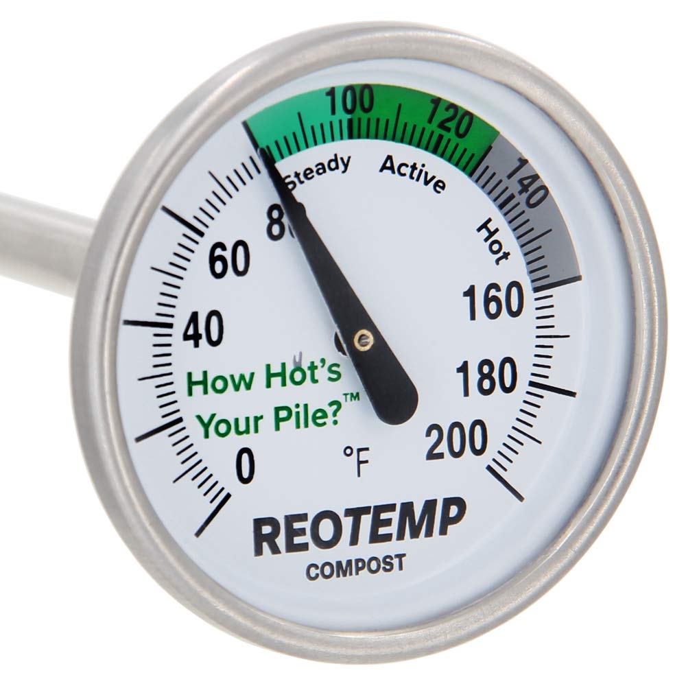 REOTEMP 20-Inch backyard compost thermometer dial for quick, accurate pile readings.