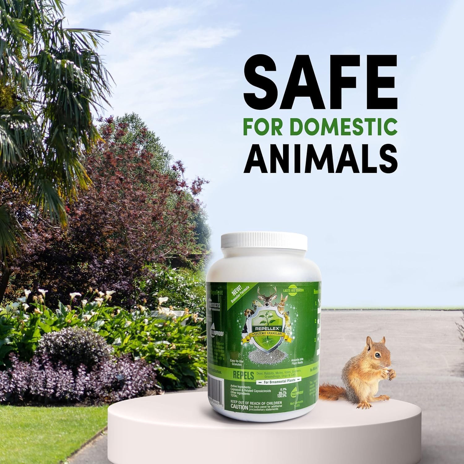 Repellex ready-to-use granules lawn coverage protects plants.