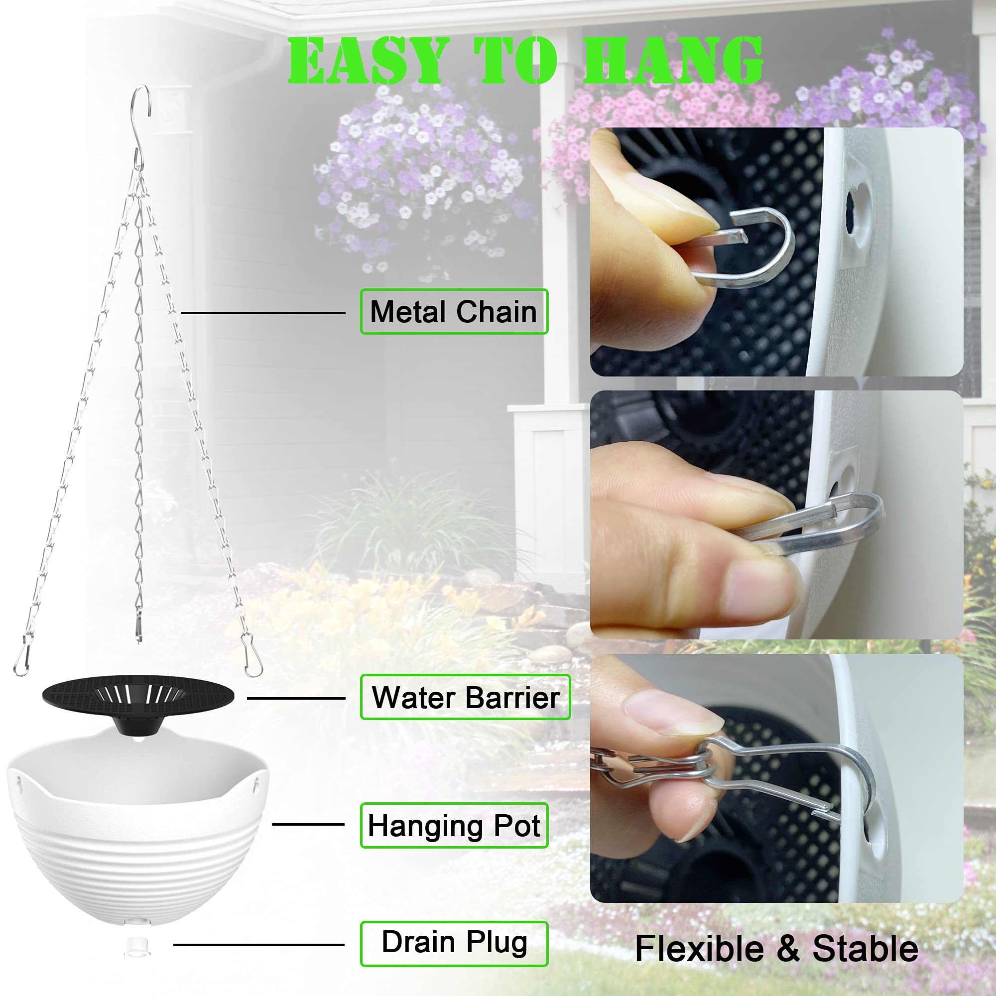 REPICLIFE hanging planters set9 white 8in side view ideal balcony decor