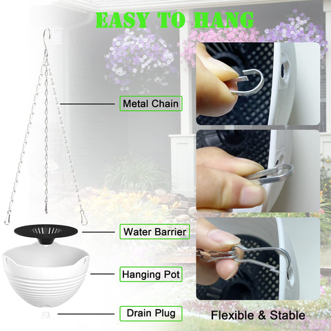 REPICLIFE hanging planters set9 white 8in side view ideal balcony decor