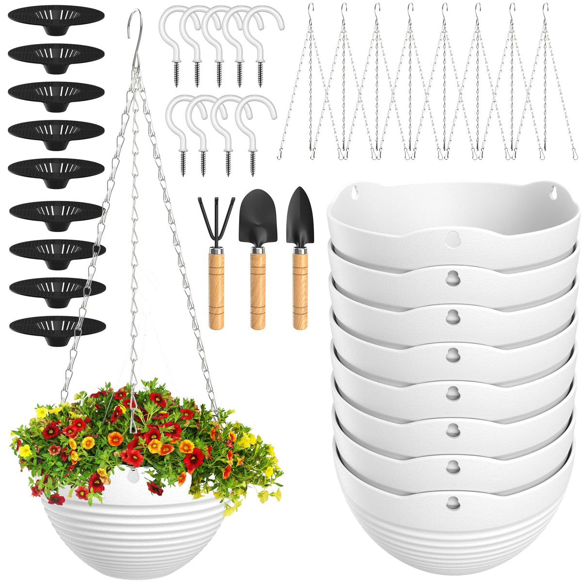 REPICLIFE hanging planters set9 white 8in top view for compact indoor display