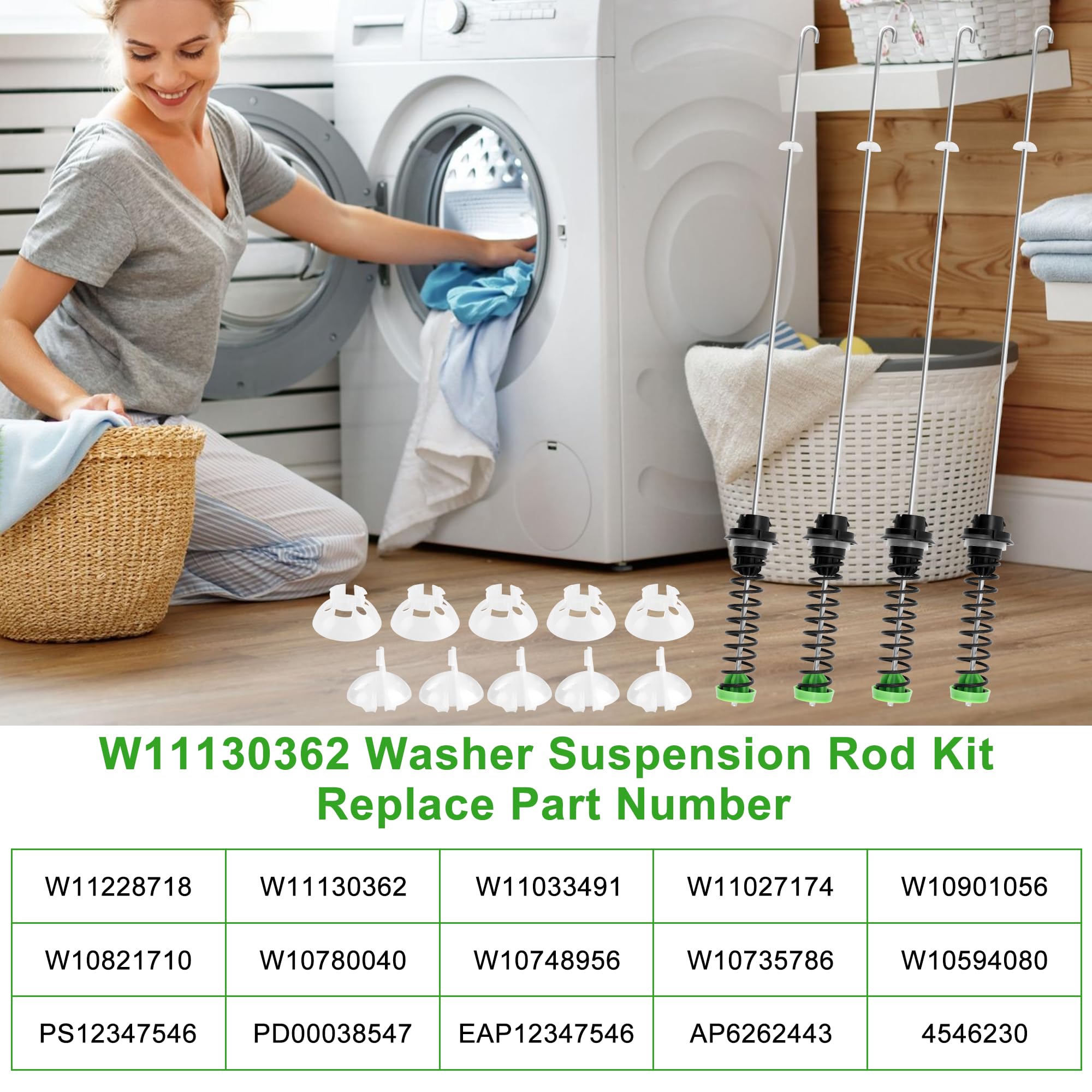 Replacement part W11130362 suspension rod kit enables easy DIY maintenance.