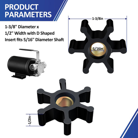 REPLACEMENTKITS.COM impeller D-shape close-up showing 5/16 shaft compatibility