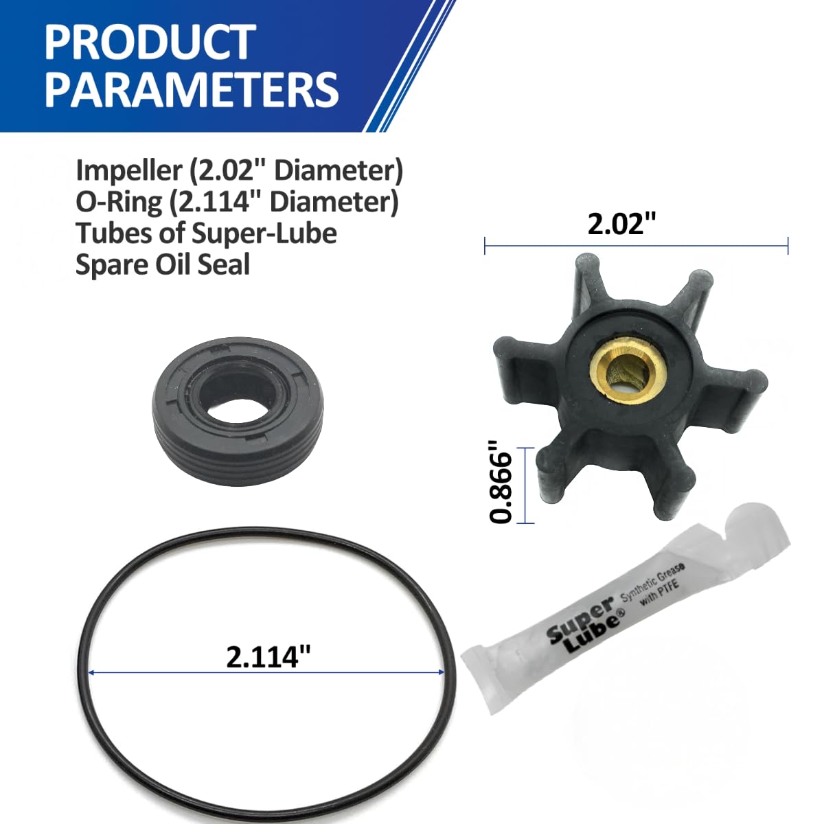 ReplacementKits.com oil seal behind impeller maintains seal integrity for smoother operation.