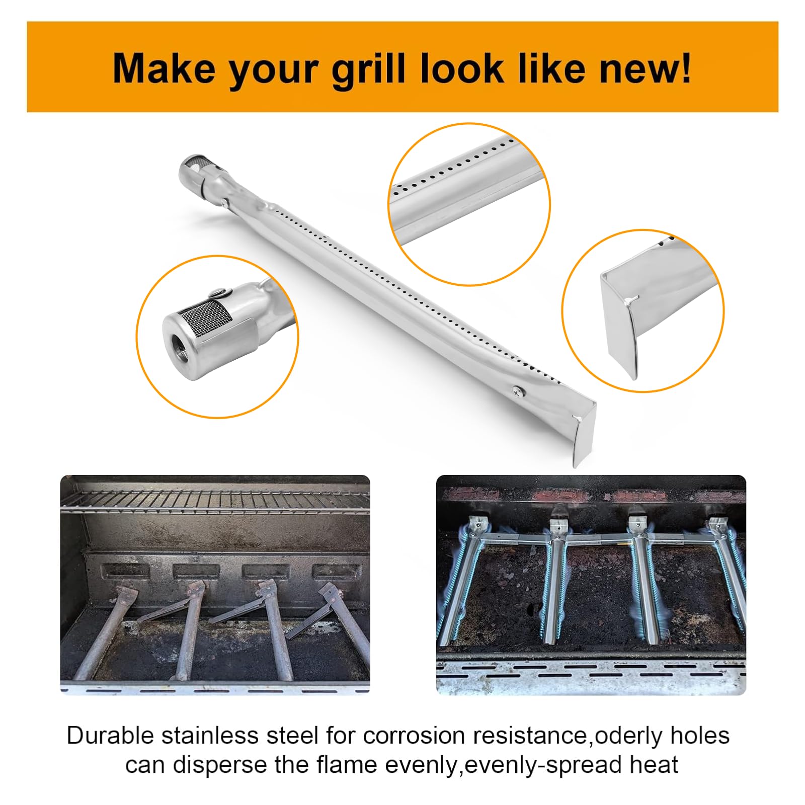 Replace Parts Kenmore grill repair kit includes heat plates, burner tubes, and crossover tubes.