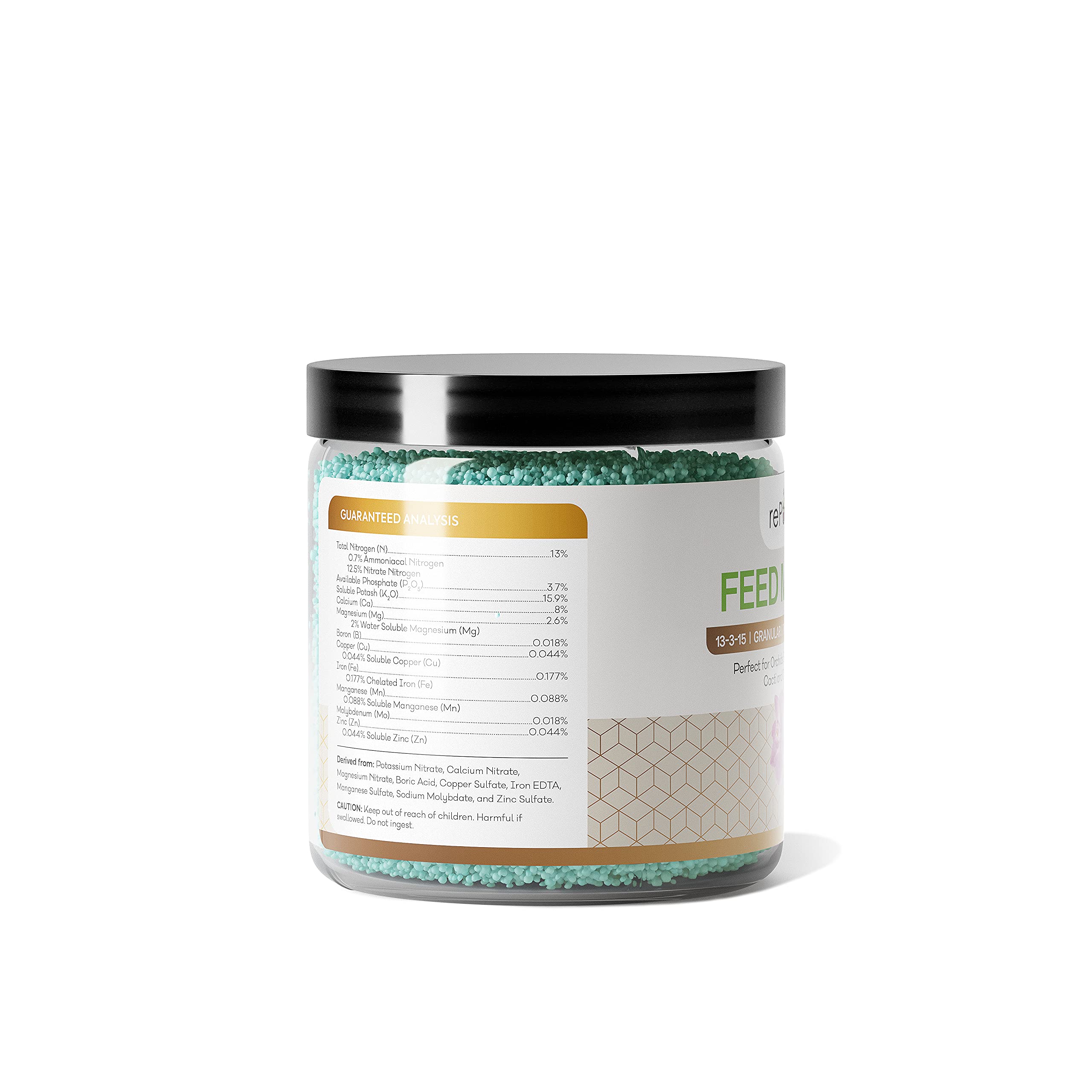 rePotme Orchid Food ingredients showing urea-free formula for gentle feeding