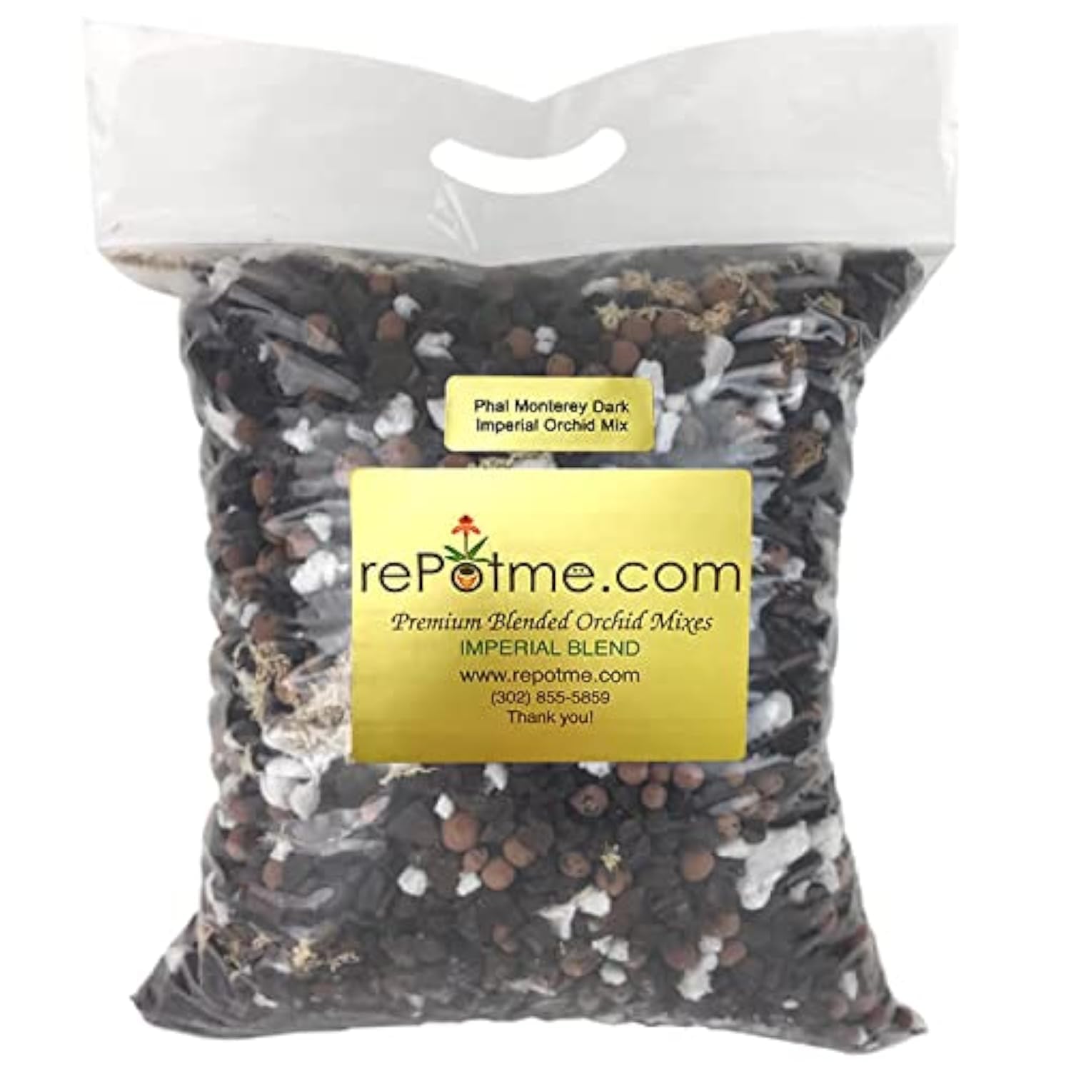Repotme orchid potting mix mini bag pour improves drainage for Phalaenopsis roots.