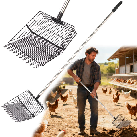 Reptilux heavy-duty chicken poop scooper with adjustable long-handle for easy coop cleaning